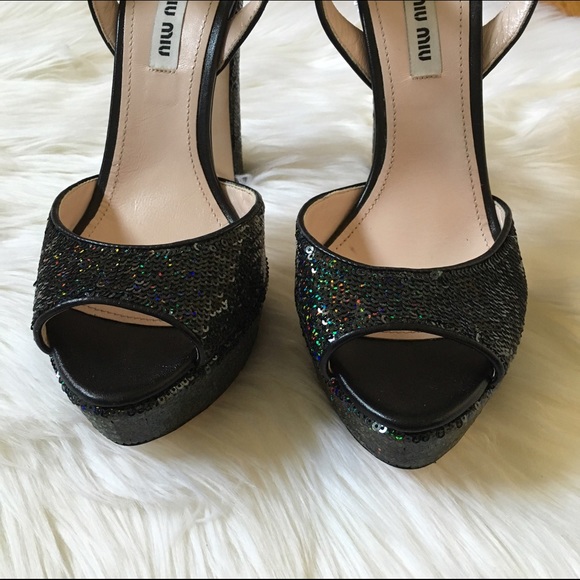Miu Miu Sequin Sandal Platforms - Picture 2 of 3